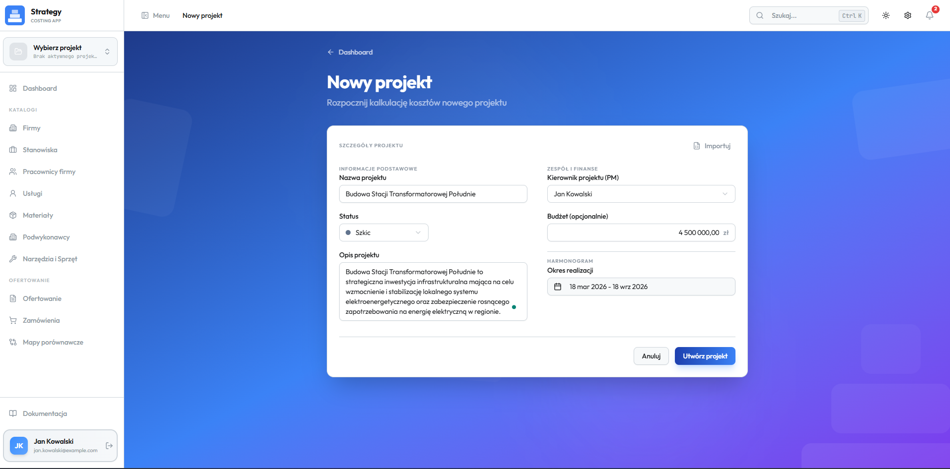 Strategy - tworzenie nowego projektu