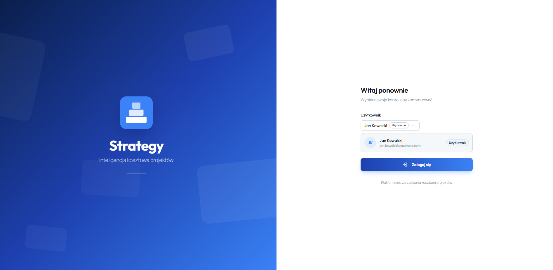 Strategy - ekran logowania